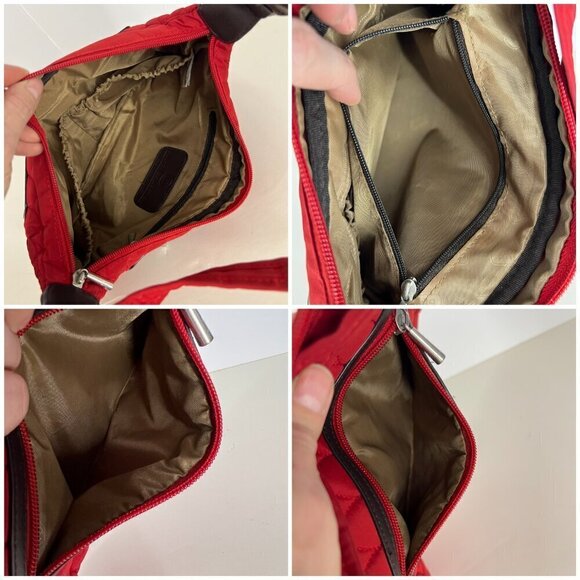 LUG Canter Collection Red Quilted Brown Accent Shoulder Bag Purse - Picture 9 of 11